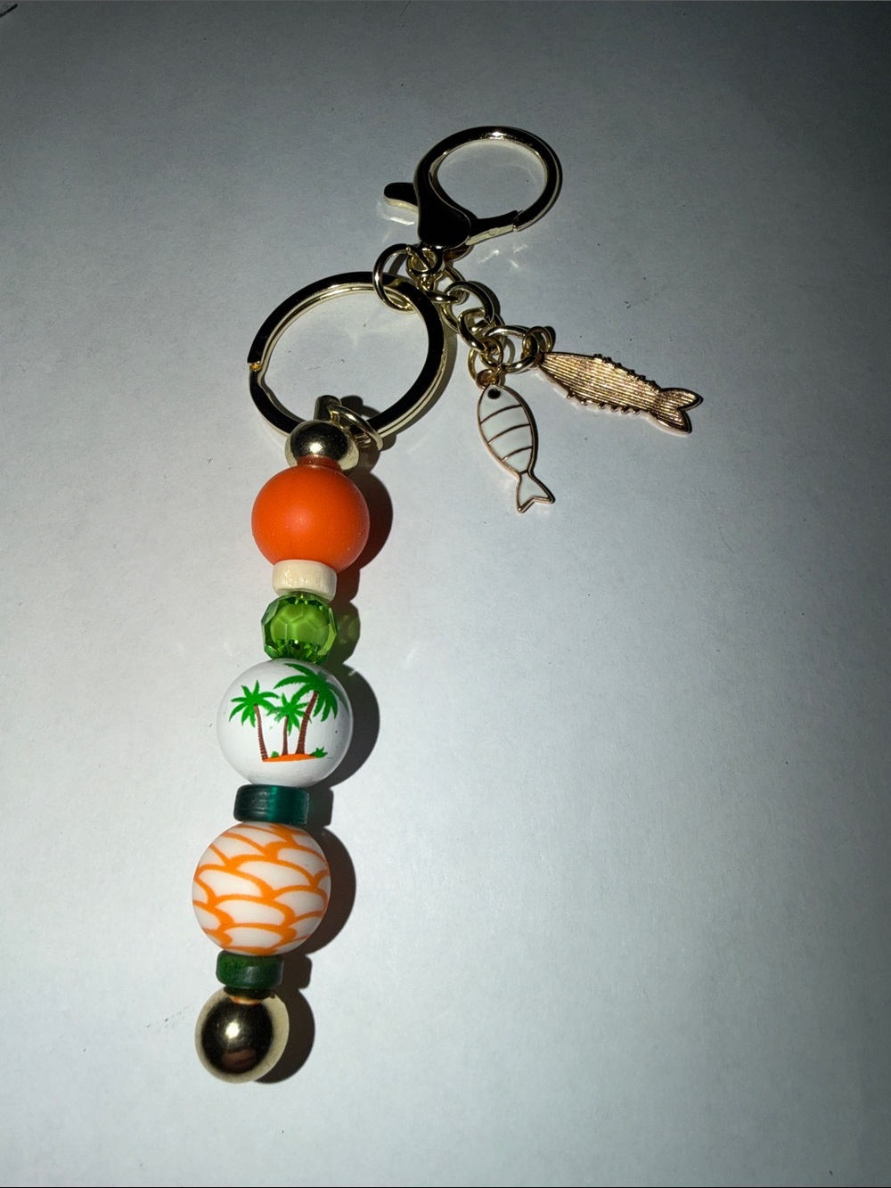 Tropical Beaded Keychain in Orange, Green & White by Sassy Charmer